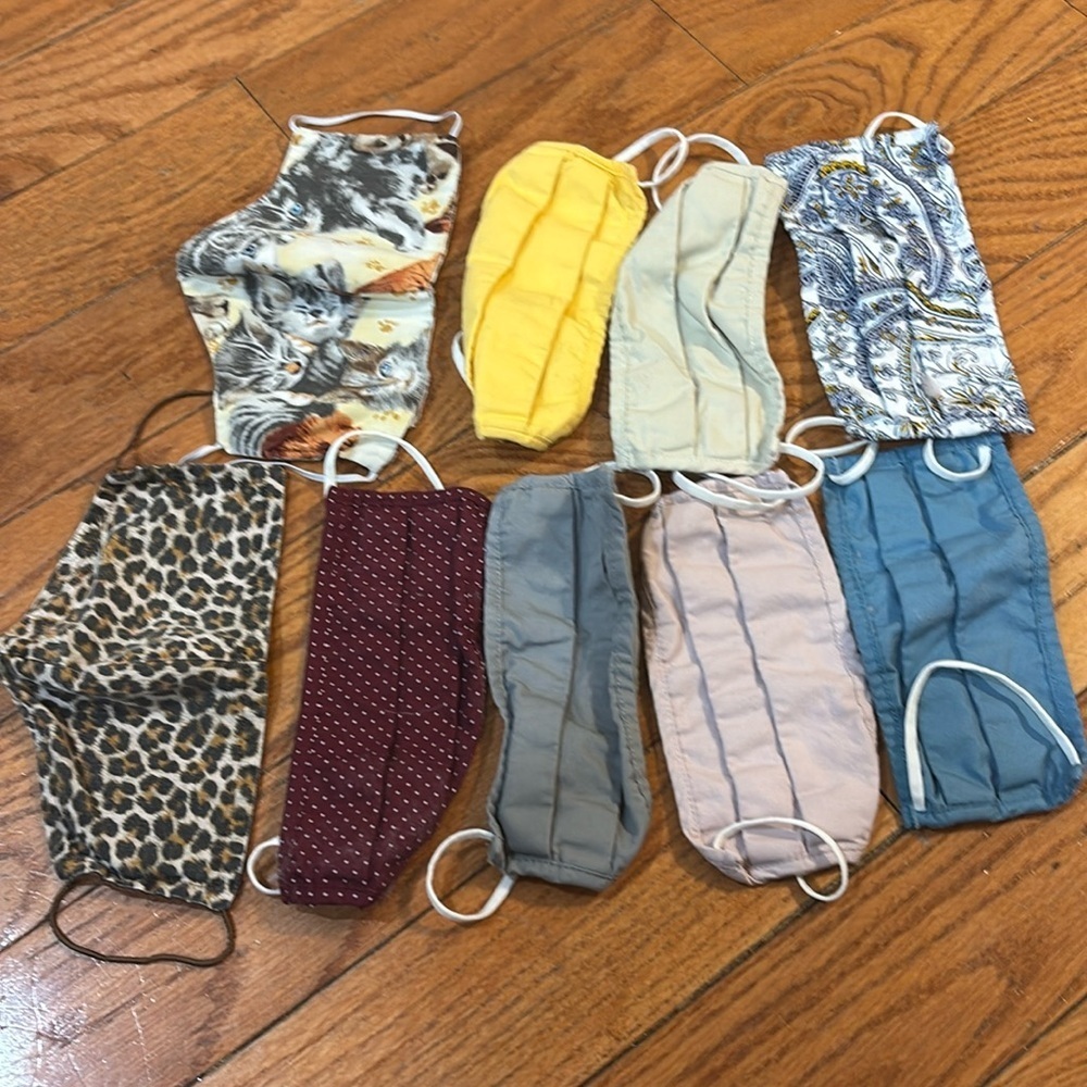 Set of 9 standard size face masks or face coverings- cute colors and theme